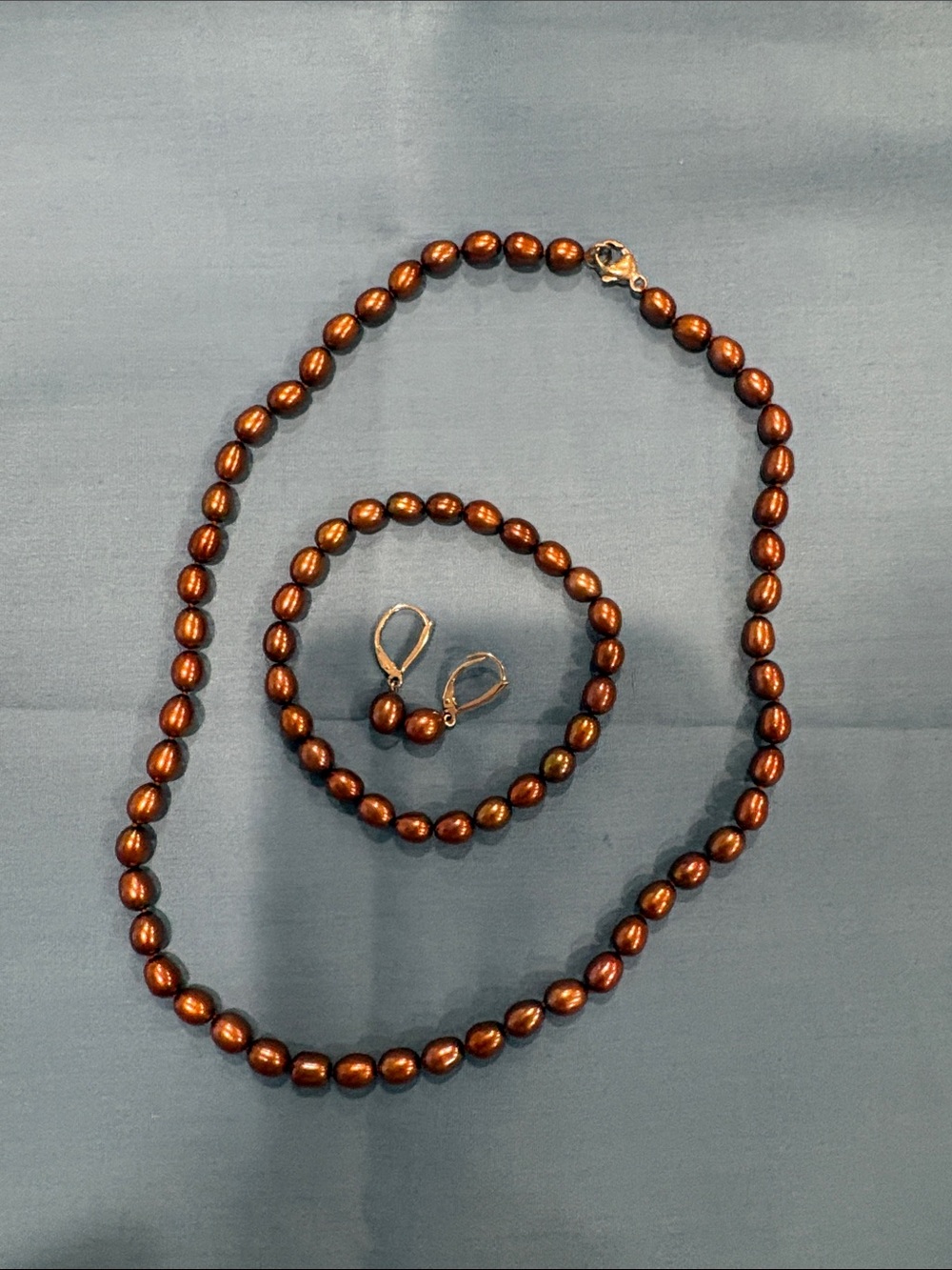 Genuine Honora Brown Pearl Necklace, Bracelet & Drop Earrings Set